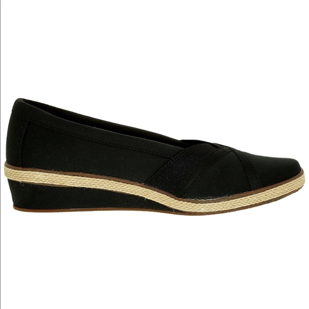 Black Textile Cotton Espadrille Wedge Flats - Picture 6 of 8
